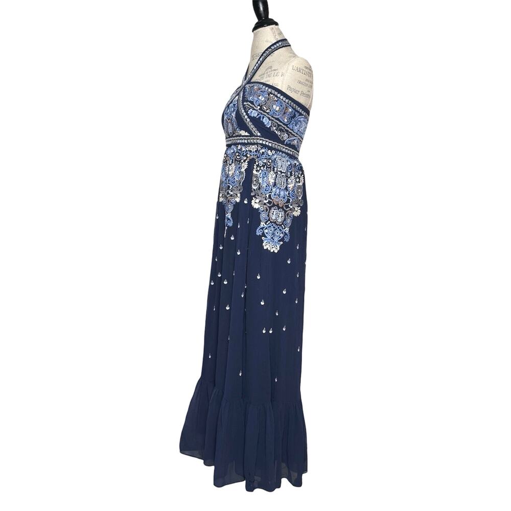 Altar’d State | Women | Corabeth Embroidered Blue Halter Neck Maxi Dress | Small - Picture 4 of 16